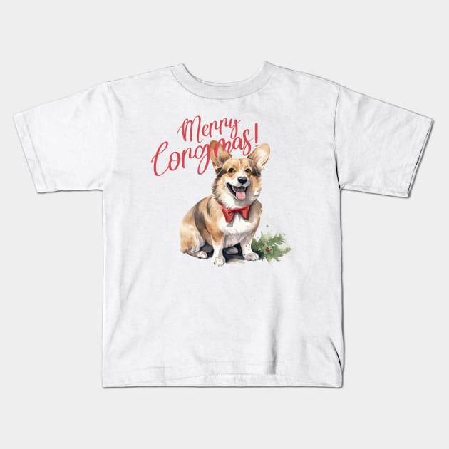 Corgi dog Christmas Kids T-Shirt by Positively Petal Perfect 